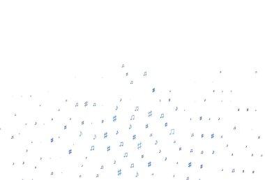 Müzik sembollü hafif BLUE vektör arkaplanı. Soyut tarzda dekoratif tasarım ve müzik şekilleri. Festival broşürleri için desen.