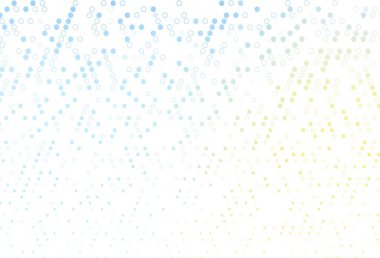 Açık mavi, diskli sarı vektör dokusu. Renkli su damlaları olan modern soyut çizimler. Reklamlar, broşürler için desen.