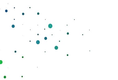 Açık mavi, noktalı yeşil vektör arkaplanı. Bulanık yağmur damlaları olan soyut bir çizim. Suyun deseni, yağmur damlaları.