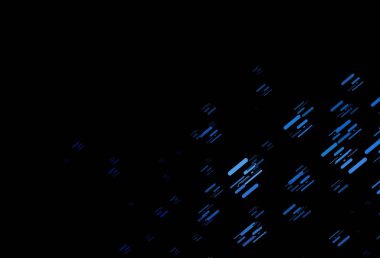 Uzun çizgileri olan koyu mavi vektör arkaplan. Renkli çubuklarla gösterişli soyut çizimler. Reklamlar, posterler, afişler için desen.