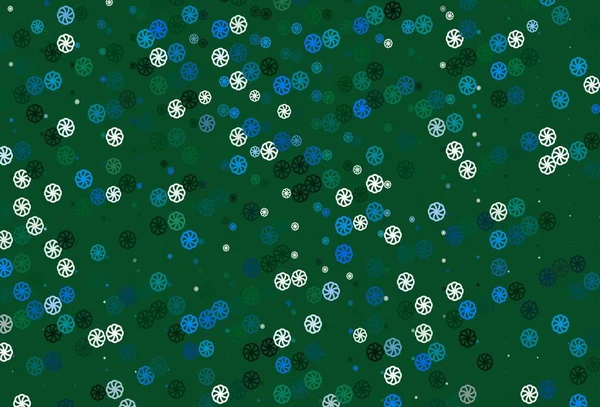 Світло Блакитний Зелений Векторний Макет Яскравими Сніжинками Декоративна Блискуча Ілюстрація — стоковий вектор