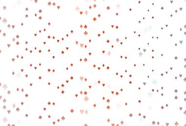 Kart sembollü açık kırmızı vektör deseni. Oyun kartlarının izole sembollerine sahip soyut çizimler. Vegas 'ta parti ilanları, etkinlikler.