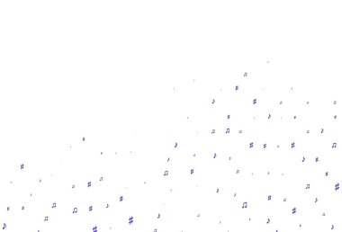 Müzikal sembollü açık mor vektör şablonu. Renkli melodi sembolleri olan soyut çizimler. Okul ilanı, kitapçıklar için şablon.