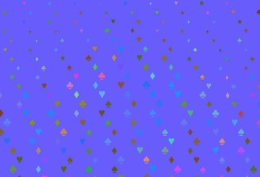 Açık Çokrenkli, poker sembollü Gökkuşağı vektör şablonu. Renkli resimler, kalpler, maça, sinek, elmas. Kumarhane reklamınız için akıllı tasarım.