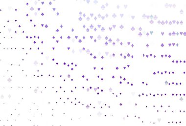 Kart elementli açık mor vektör düzeni. Kalplerin, maça, sinek ve elmasların bulanık dekoratif tasarımı. Kitapçıklar, kumarhanelerin broşürleri..