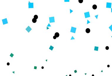 Açık mavi, çizgileri, daireleri ve eşkenarı olan yeşil vektör arkaplanı. Renkli daireler, üçgenler, dikdörtgenler. Web siteleri için şablon kullanılabilir.