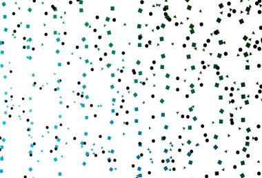 Açık mavi, çizgileri, daireleri ve eşkenarı olan yeşil vektör arkaplanı. Küreler, kareler ve çizgilerle soyut çizimler. Duvar kağıtları için şablon.