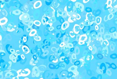 Açık mavi, baloncuklu kırmızı vektör arka planı. Parlak renkli soyut çemberlerin olduğu bir resim. Posterler, afişler için tasarım.