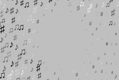 Light Silver, müzik notalarıyla birlikte gri vektör arkaplanı. Renkli gradyan notaların parlak çizimi. Okul ilanı, kitapçıklar için şablon.
