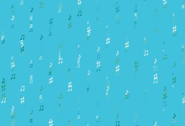 Açık mavi, müzikal notalı yeşil vektör dokusu. Soyut tarzda dekoratif tasarım ve müzik şekilleri. Festival broşürleri için desen.