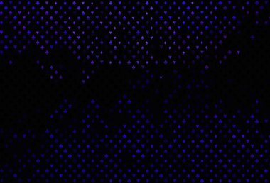 Koyu mor vektör desenli, kart sembollü. Kupa, maça, sinek ve elmasların olduğu bir resim. Reklam, poster ve kumar siteleri için tasarım.