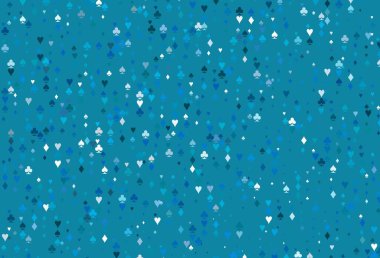 Kart işaretli hafif BLUE vektör arkaplanı. Oyun kartlarının izole sembollerine sahip soyut çizimler. Reklam, poster ve kumar siteleri için tasarım.