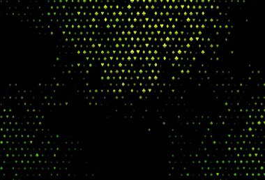 Kumarın sembolleriyle kaplanmış koyu yeşil vektör. Kalplerin, maça, sinek ve elmasların işaretleriyle renkli bir değişim. Kumarhane reklamınız için akıllı tasarım.