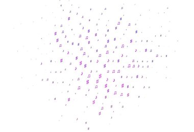 Açık pembe, müzikal notalı mavi vektör dokusu. Soyut arkaplanda rengarenk müzik tuşları. Fasion dergileri için şablon.