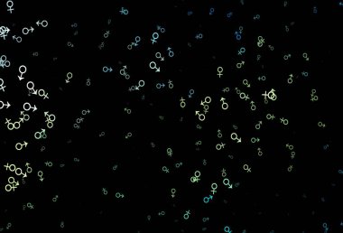 Koyu mavi, cinsiyet faktörlü sarı vektör deseni. Renkli gradyan tarzında cinsiyet işaretli akıllı bir illüstrasyon. Uniseks duvar kağıtları için modern tasarım.