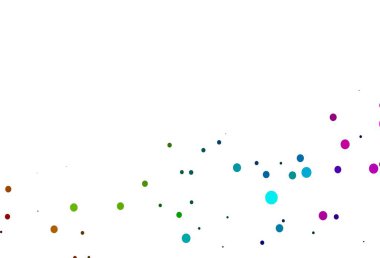 Açık renkli, gökkuşağı vektör benekli. Soyut arka planda bulanık kabarcıklar ve renkli gradyan. Suyun deseni, yağmur damlaları.