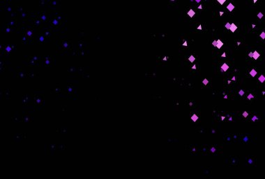 Daireler şeklinde koyu mor vektör örtüsü. Renkli daireler, üçgenler, kareler çizilmiş bir resim. Reklamlar için desen.