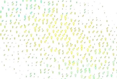 Açık yeşil, cinsiyet faktörlü sarı vektör deseni. Gradyan renkli erkek, soyut tarzda kız sembolleri. Fasion dergileri için şablon.