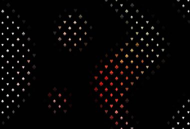 Koyu yeşil, kart işaretli kırmızı vektör arkaplan. Kalplerin, maça, sinek ve elmasların bulanık dekoratif tasarımı. Reklam, poster ve kumar siteleri için tasarım.