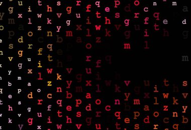 Koyu kırmızı, izole harflerle sarı vektör şablonu. ABC İngilizce sembollü modern geometrik çizim. Kalıp okul ve dil bilgisi siteleri için kullanılabilir.