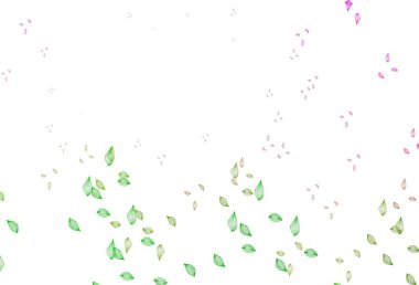 Açık Pembe, Yeşil Vektör çizim düzeni. Karalama tarzında yaprakları olan belirsiz bir çizim. Marka kitabınız için yeni şablon.