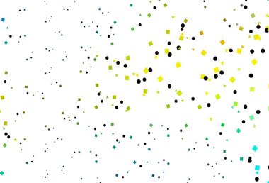 Açık mavi, sarı vektör arkaplan üçgenler, daireler, küplerle. Renkli daireler, üçgenler, kareler çizilmiş bir resim. Reklamlar için desen.