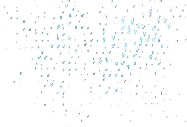 Açık mavi vektör dokusu ile erkek, dişi ikonlar. Soyut tarzda, cinsiyet şekilleriyle basit bir gradyan tasarımı. TV reklamları için basit tasarım.