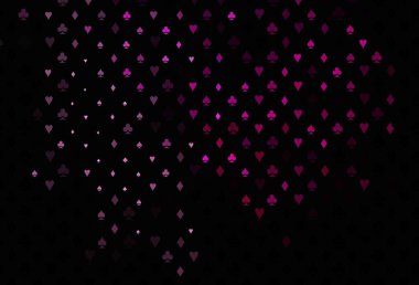 Poker sembollü koyu pembe vektör şablonu. Renkli resimler, kalpler, maça, sinek, elmas. Reklam, poster ve kumar siteleri için tasarım.