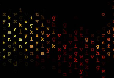 Koyu sarı, ABC karakterli turuncu vektör dokusu. Beyaz arkaplanda gradyanı olan renkli alfabe işaretleri. Bu desen kitaplar için reklam, poster ve afiş olarak kullanılabilir..