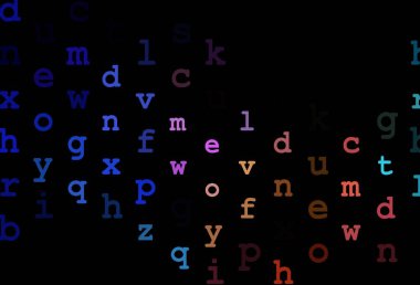 Koyu renkli, alfabe işaretli gökkuşağı vektör arkaplanı. Renkli Latin alfabesiyle soyut illüstrasyon. Kalıp okul ve dil bilgisi siteleri için kullanılabilir.