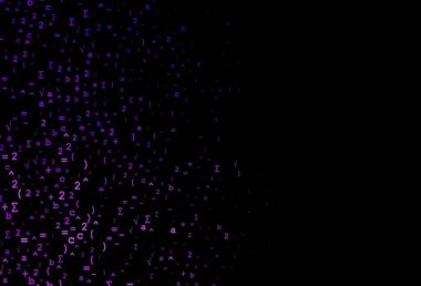 Aritmetik işaretli koyu mor vektör deseni. Bulanık tasarım, basit bir şekilde, rakamların toplanmasıyla. Matematik fakülteniz için en iyi tasarım.