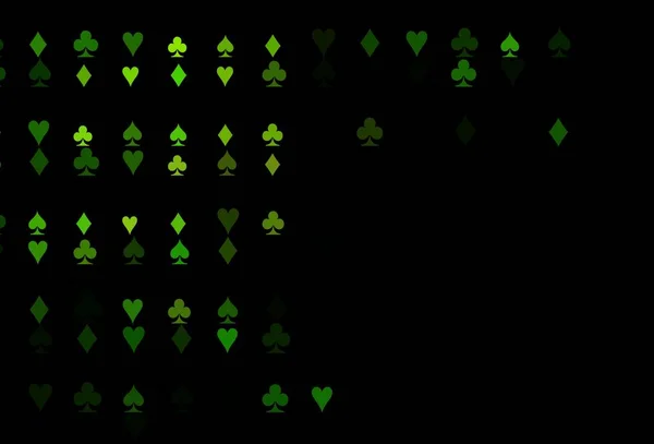 深绿色矢量纹理与扑克牌 五彩缤纷的坡度 有红心 钻石的痕迹 维加斯的派对 活动广告模式 — 图库矢量图片