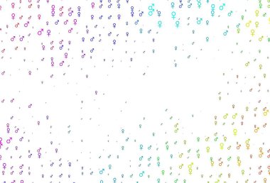 Açık renk, gökkuşağı vektör şablonu, erkek ve kadın sembolleri. Renkli gradyan tarzında cinsiyet işaretli akıllı bir illüstrasyon. Randevu uygulamaları için akıllı tasarım.