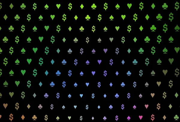 Koyu Renkli Gökkuşağı Vektör Desenli Kart Sembollü Kalplerin Maça Sinek — Stok Vektör