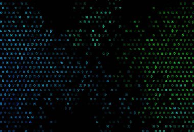 Koyu mavi, ABC karakterli yeşil vektör dokusu. Ayrı harflerle parlayan renkli bir illüstrasyon. Reklamınız, posteriniz ve üniversite afişleriniz için en iyi tasarım..