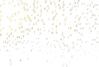 Açık Sarı, müzik notalarıyla birlikte turuncu vektör arkaplanı. Soyut arkaplanda rengarenk müzik tuşları. Müzisyenlerin web siteleri için desen.