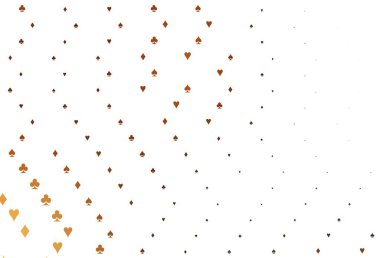 Poker sembollü hafif turuncu vektör şablonu. Kalplerle, maça, sinek ve elmaslarla parlayan illüstrasyon. Kumarhane reklamınız için akıllı tasarım.