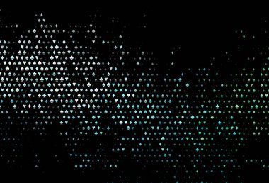 Koyu mavi, içinde poker sembolleri olan yeşil vektör şablonu. Kalplerin, maça, sinek ve elmasların işaretleriyle renkli bir değişim. Reklam, poster ve kumar siteleri için tasarım.