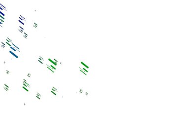 Açık mavi, dar çizgileri olan yeşil vektör deseni. Renkli çubuklarla gösterişli soyut çizimler. İş broşürleri, broşürler için desen.