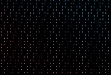 Koyu mavi, bankacılık sembollü kırmızı vektör düzeni. Dolar, USD, beyaz şablondaki ABD işaretleri. Kalıp, reklam, broşür ve banka broşürleri için kullanılabilir.