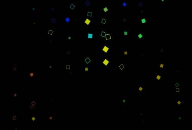 Koyu mavi, sarı vektör örtüsü ve çokgen tarzı. Renkli dikdörtgenleri olan bir resim. İş broşürleri, broşürler için desen.