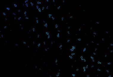 Koyu mavi, cinsiyet faktörlü yeşil vektör deseni. Soyut tarzda, cinsiyet şekilleriyle basit bir gradyan tasarımı. Randevu siteleri için temel tasarım.