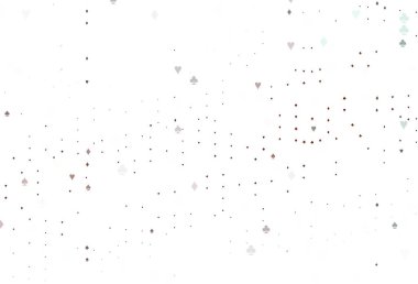 Poker sembollü açık kırmızı vektör şablonu. Kalplerle, maça, sinek ve elmaslarla parlayan illüstrasyon. Kumarhane reklamınız için akıllı tasarım.