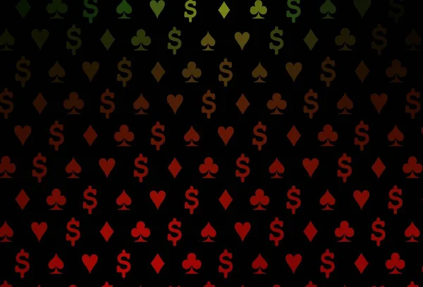 深绿色 红色矢量模板与扑克符号 闪烁着抽象的草图 带有孤立的扑克牌符号 扑克游戏 活动传单的制作模式 — 图库矢量图片