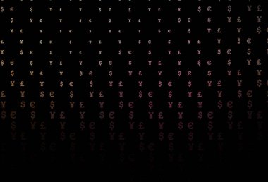 Koyu pembe, sarı vektör kapağı EUR, USD, GBP, JPY. Dolar, USD, beyaz şablondaki ABD işaretleri. Piyasa reklamları, krediler için şablon.