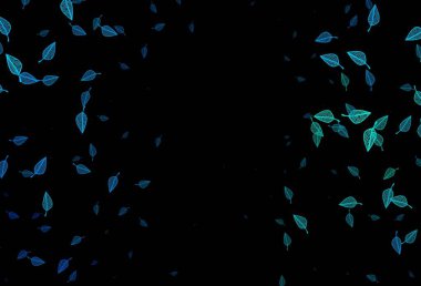 Koyu mavi, yeşil vektör elle boyanmış arka plan. Yapraklarla karalama tarzında renkli çizimler. Web sitesi yöneticileri ve tasarımları için desen.