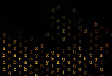 Koyu sarı, ABC sembollü turuncu vektör deseni. Soyut şablon üzerinde ABC sembolleriyle parlayan illüstrasyon. Üniversite reklamınız için akıllıca bir tasarım..