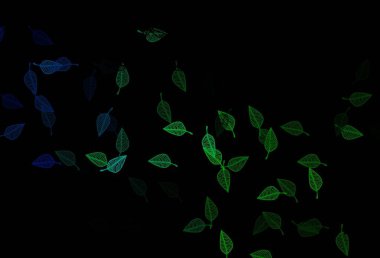 Koyu mavi, yeşil vektör el boyaması şablon. Yapraklarla gösterişli soyut çizimler. Paketleme için el boyası tasarımı, duvar kağıdı.