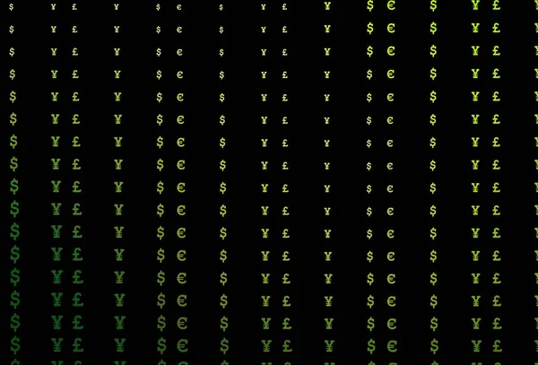 Ciemnozielone Pokrycie Wektora Eur Usd Gbp Jpy Świecący Kolorowy Ilustracja — Wektor stockowy