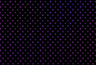 Koyu pembe, üzerinde kumar sembolleri olan mavi vektör kapağı. Oyun kartlarının izole sembollerine sahip soyut çizimler. Vegas 'ta parti ilanları, etkinlikler.